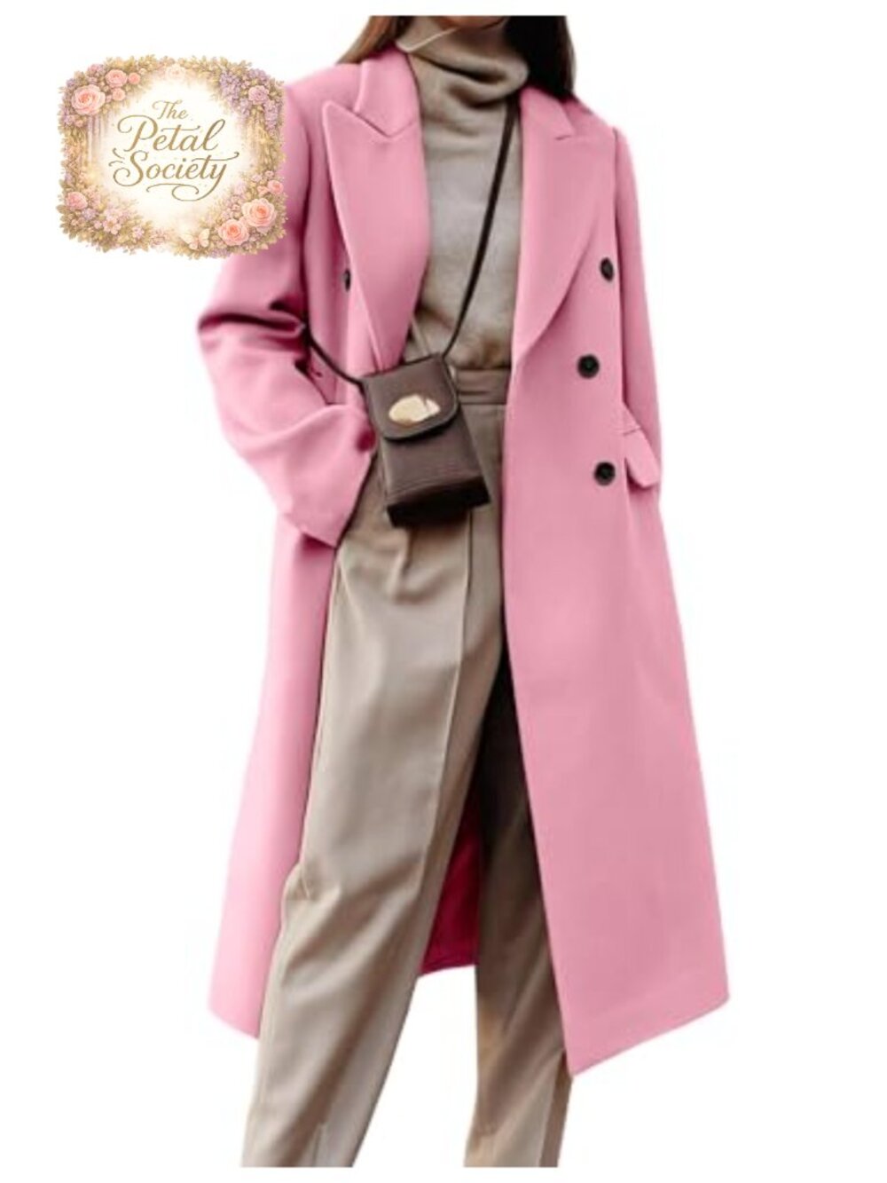 Womens Long Wool Blend Peacoat Double Breasted Trench Coat Winter Overcoat